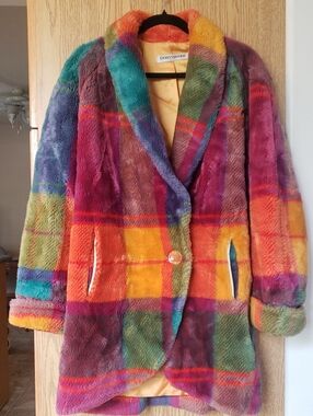 Vintage Donnybrook Faux Fur Plaid Jacket With Satin Lining